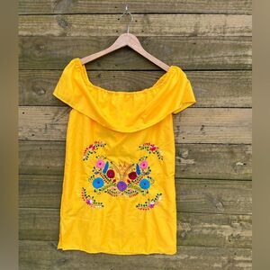 Yellow Embroidered Off-Shoulder Tunic